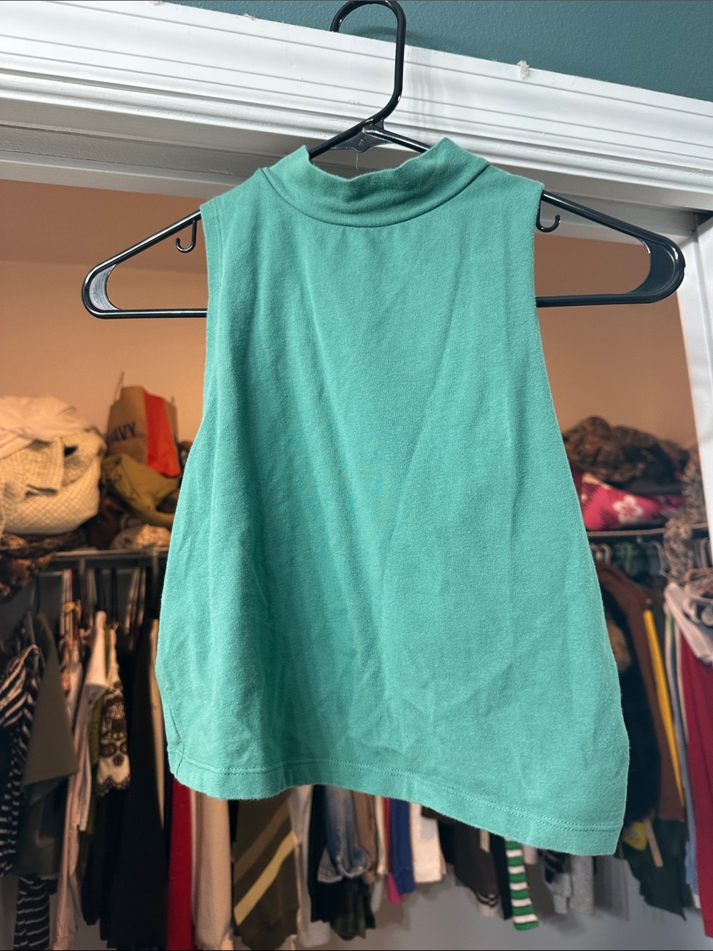Sleeveless Mock Neck Top in Aqua Blue